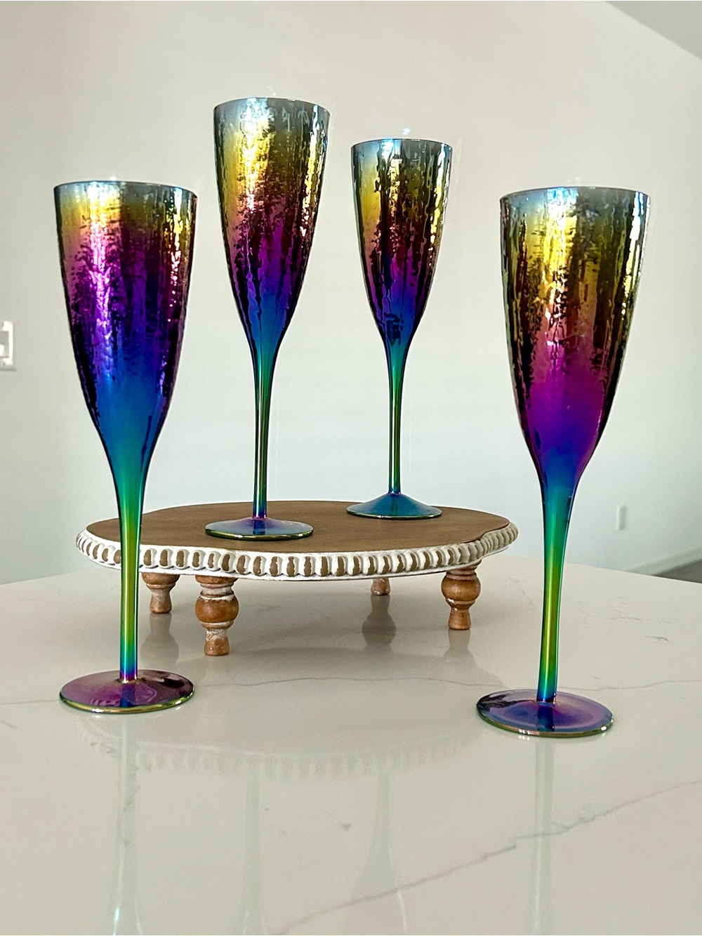 Iridescent Rainbow Champagne Flutes - Set of 4